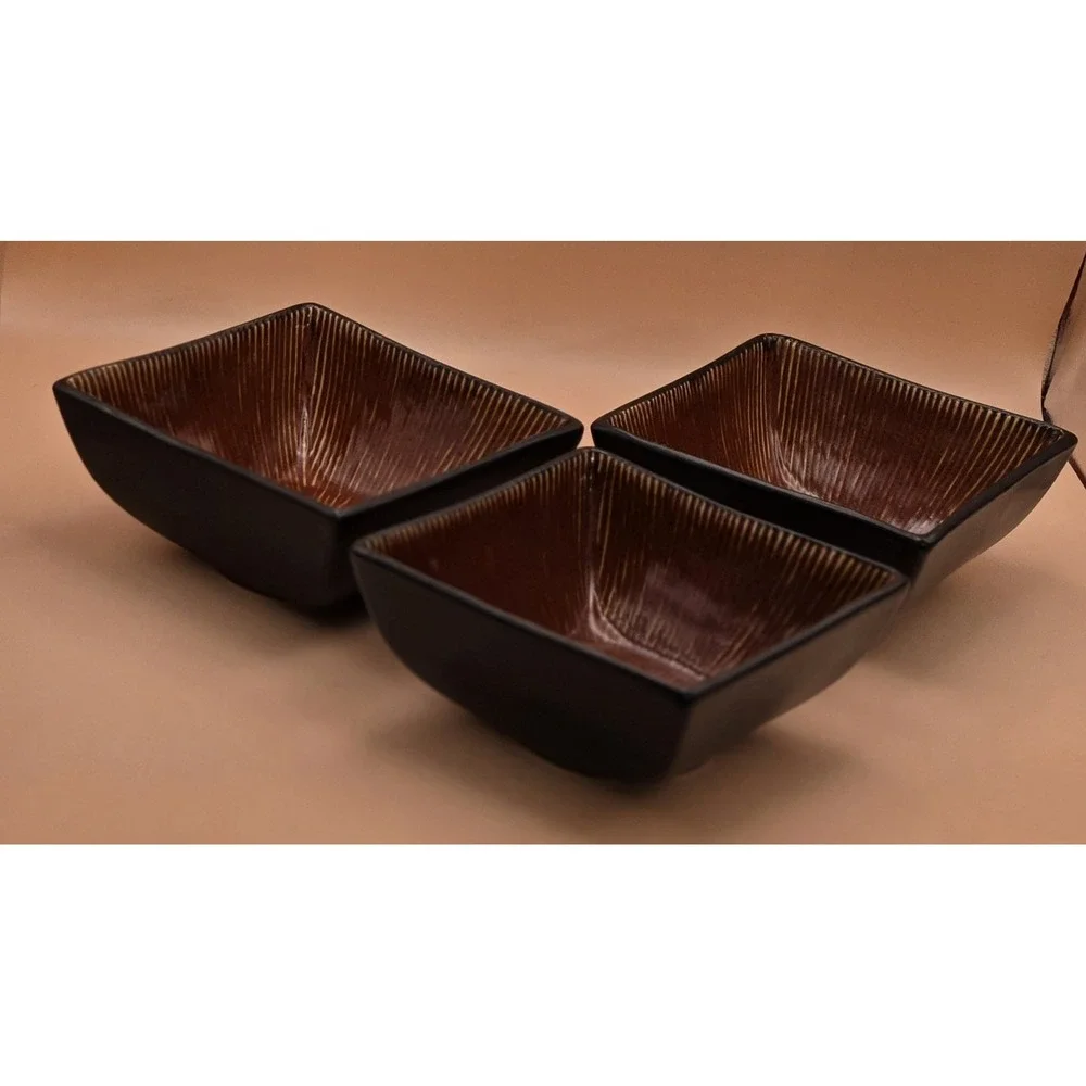 Ceramic Square Bowls 3‎ Black & Brown Cinnamon Square